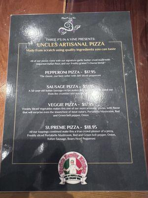 Pizza menu