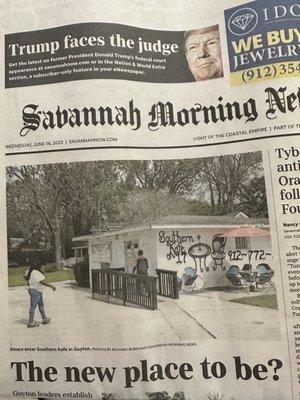 6-14-23, positive write up about growth in Guyton, Ga and local mom and pop businesses like Southern Kafe on 17 in the Savannah Morning News