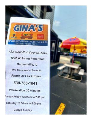 Gina's Hot Dogs . 1222 E Irving Park Rd, Bensenville, IL .CASH ONLY!!! :( ..ATM  inside.Big Parking.