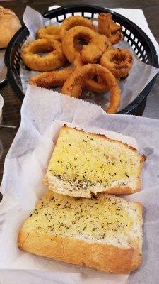 Garlic bread and onion rings