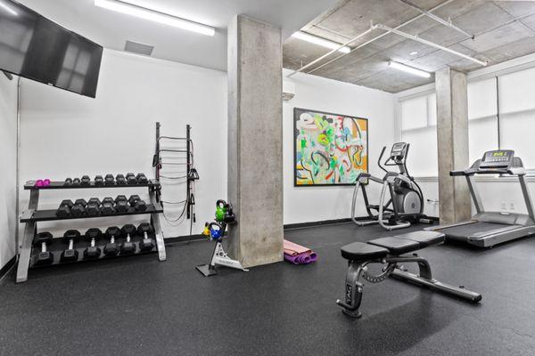 Free Weights in the Fitness Center at The Parker in Portland, OR