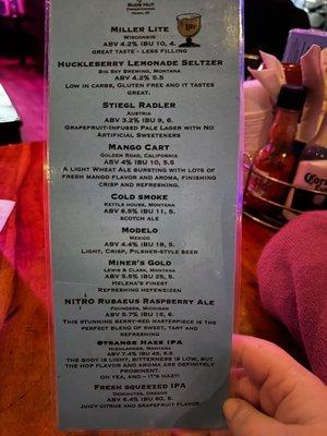 Alcohol menu