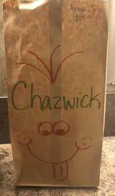 The bag that my kittens shampoo and conditioner came in :) his name is Chazwick.