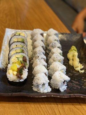 California Bon California roll. Philadelphia roll. Futomaki roll.