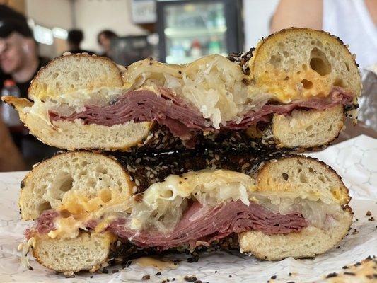 Pastrami Reuben on an Everything