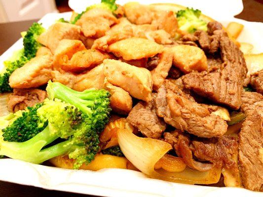 Hibachi chicken and steak with extra vegetables no rice