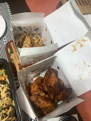 Dumplings and spicy wings