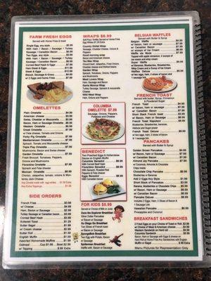 Columbia Diner Menu