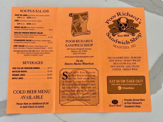 Eat In or Take Out Menu (Nov 2023) - zoom in for details and prices