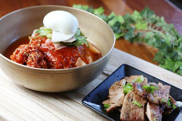 회냉면 & 목살구이 콤보
Hwe Naengmyun Spicy Noodle with Raw Fish and Pork Neck BBQ