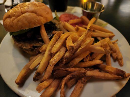 Veggie burger and fries