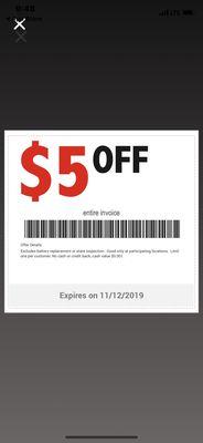 A 5 dollars off coupon from the app.