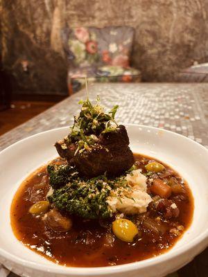 Braised short rib with mashed potato's and swiss chard