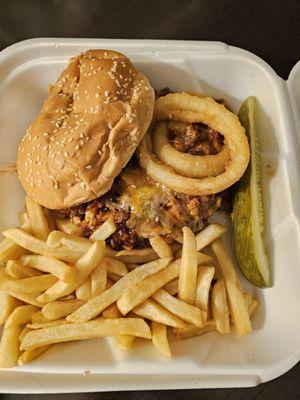 chef's burger hd cheese, bacon, o-rings &7 pulled pork on it!  #yum #ReviewsByRL