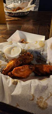 Traditional Buffalo wings, crispy.