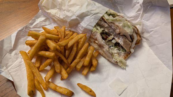 Chicken gyro with French fries