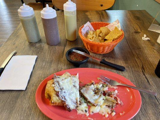 Fried cheese for the chimichanga, delicious.