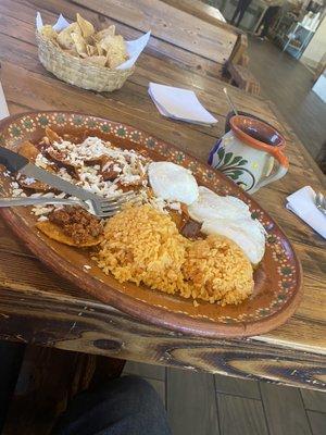 Chilaquiles rojo with chorizo added