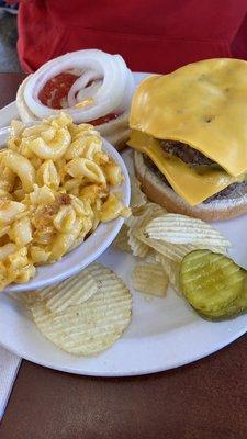 Double cheeseburger with Mac and cheese.