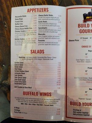 Joe's new York pizza menu