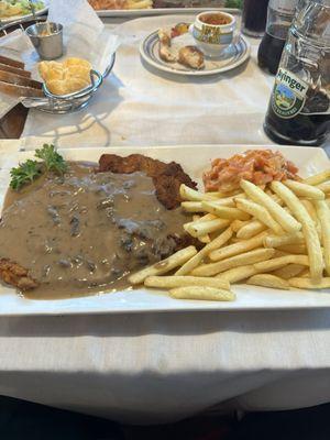 jaegerschnitzel and pommes frites