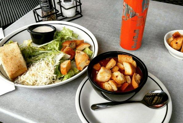 Salad & Soup lunch with my red bull My insta: @styleandlivingprofile