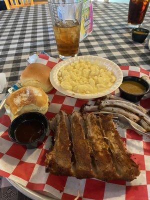 1/2 rack ribs, Mac & cheese.