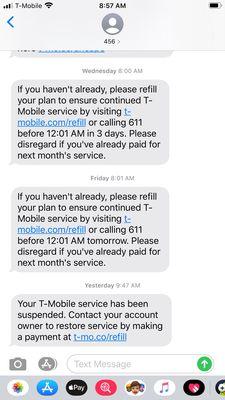 T Mobile disconnection notice