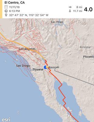 Cluster of 10 small earthquakes over the last 1 1/2 hrs. Biggest one was a 4.0. Shook the place.