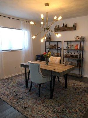 Dining room with our new sputnik light. I'm obsessed!