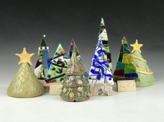 Holiday tree collection, in both clay and glass