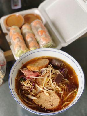 Bun bo hue & spring rolls