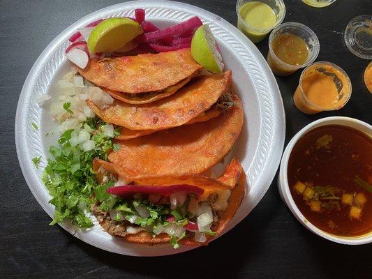 Birria quesitacos with consommé: $12