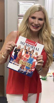 Melissa on the cover of Absolutely  Memorial Magazine July 2017 Mom Boss