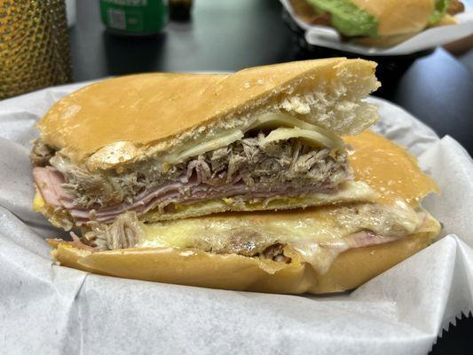 Pan Cubano Sandwich (pork, ham, and Swiss hot sandwich with mustard and pickles)