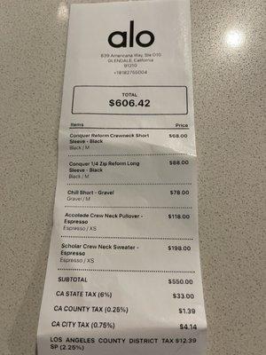 Americana store receipt and poor service