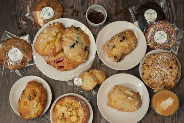 Delicious pastries - cookies, croissants, scones. Catering