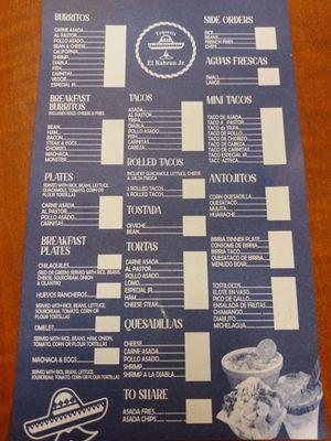 Menu no prices listed