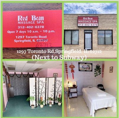 Red Bean Massage Spa Open 7days: open 9am-10pm daily Call us at Tel 312-402-6378 1297 Toronto Rd,Springfield, IL 62712  (Next to Subway)