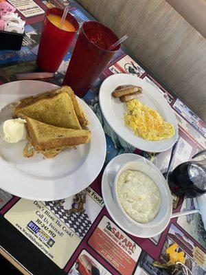 2 Eggs Any Style, Turkey Links, Grits and French Toast