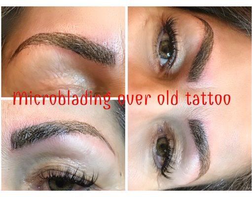 Microblading over an old tattoo