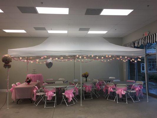 Our Famous "Tent In a Bag" starting at $299 includes Tent tables & chairs for up to 42 people.