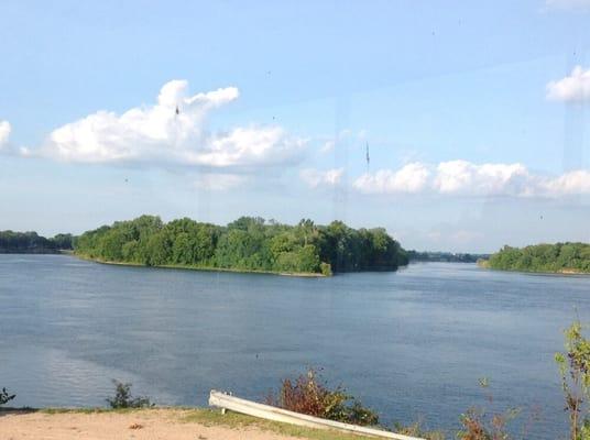 Peaceful view. Upper right you can see the bridge that leads over the water and into town