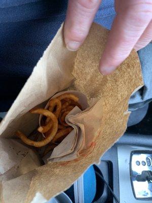 Curly fries fresh hot and their smalls are quite large