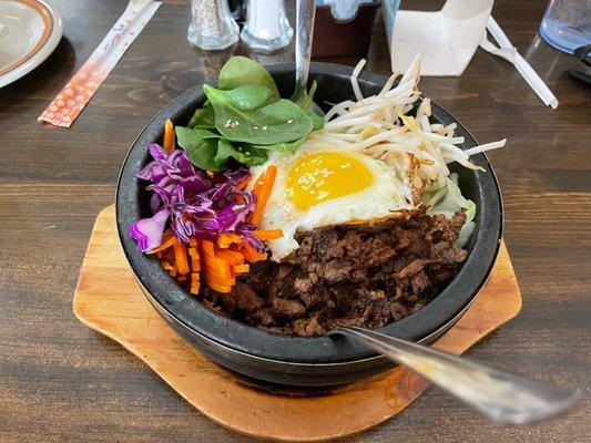 Hot stone Bibimbap. Sauce comes on the side.