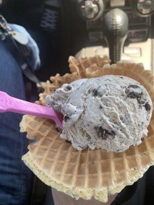 Icing & Rocky Road two scoop in a waffle cone