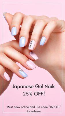 Japanese Gel Nails! 25% off promotion. Limited Time Only. Use code "JAPGEL" to redeem.  www.CraveSpa.com