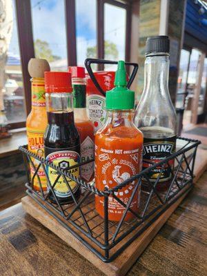 Good selection of condiments on the table