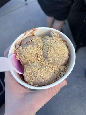 Chocolate ice cream with graham cracker crumbs