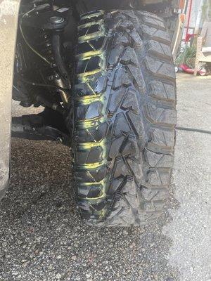 Spray paint on new tires, this is after solvents and pressure washing